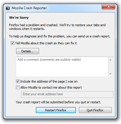 Mozilla Firefox Crash Reporter